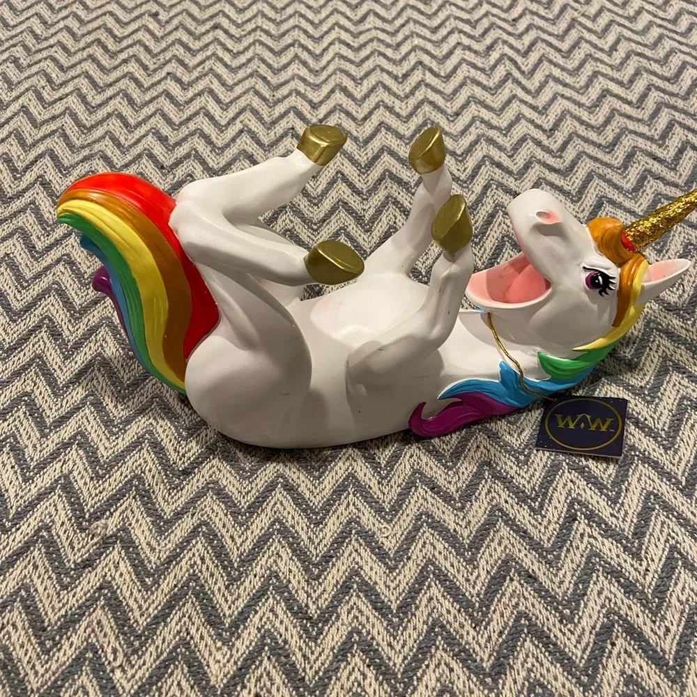 White Rainbow Unicorn Wine Bottle Holder - Colorful Fun Accent